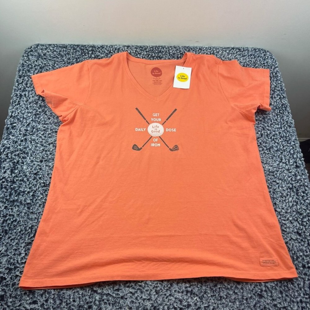 NEW Life is Good Crusher Tee Womens 2XL XXL Orange Golf Classic Fit  V Neck